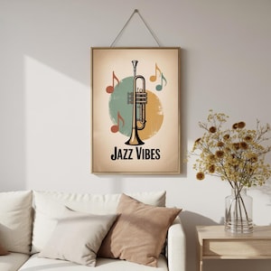 Retro Jazz Vibes Trumpet Wall Art | Vintage Music Digital Download Print