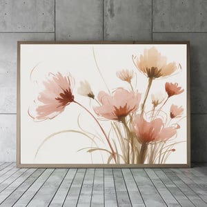 Blush Wildflowers Watercolor Print – Delicate Botanical Digital Art, Minimalist Floral Wall Decor