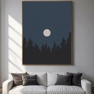 Full Moon Over Forest – Minimal Night Landscape