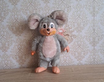 Ratón de peluche vintage, cara de goma, muñecos de peluche, muñeco de ratón vintage, ratón de peluche vintage
