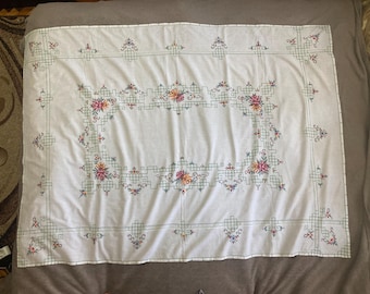 Vintage Ukrainian embroidered by hand tablecloth napkin, cross-stitched flowers. handmade tablecloth, tablecloth with roses