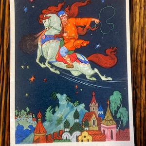 Conte de fées de carte postale vintage « Syvka-Burka » 1963, Carte postale soviétique, Art, Illustration
