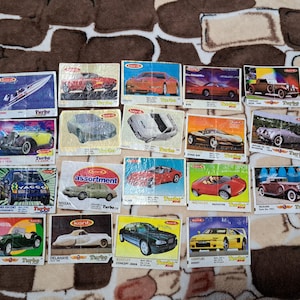 Vintage Turbo Gum Car Cards – 19 Piece Sport & Classic Cars Bubble Gum Inserts 1990s. Gum wrappers 1990s. Gum liners. Gum wrappers turbo