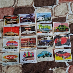Vintage Turbo Gum Car Cards –15 Piece Sport & Classic Cars Bubble Gum Inserts 1990s. Gum wrappers 1990s. Gum liners. Gum wrappers turbo