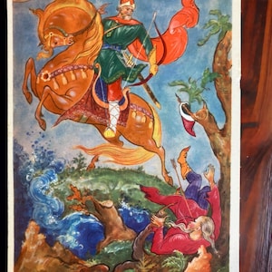 Conte de fées de carte postale vintage « Ilya Muromets et le Rossignol le voleur » 1970, Carte postale soviétique, Art, Illustration