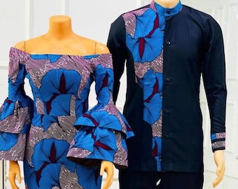 Couple African print, African couple outfit, African couple clothing, prom couple outfit, African dresses women, Ankara dresses for couple