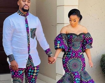 Couple African print, African couple outfit, African couple clothing, prom couple outfit, African dresses women, Ankara dresses for couple