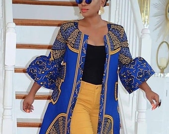 African Print Long Jacket, African Ankara jacket, African clothing, African print long jacket, Ideal gift for her,African clothing for women