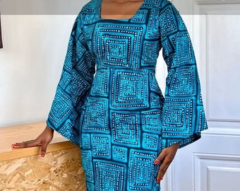 Robe imprimée africaine pour femme, robe florale pour femme - Mode africaine - Maxi robe évasée midi - Cadeau pour elle - Mode estivale - Cadeau fait main