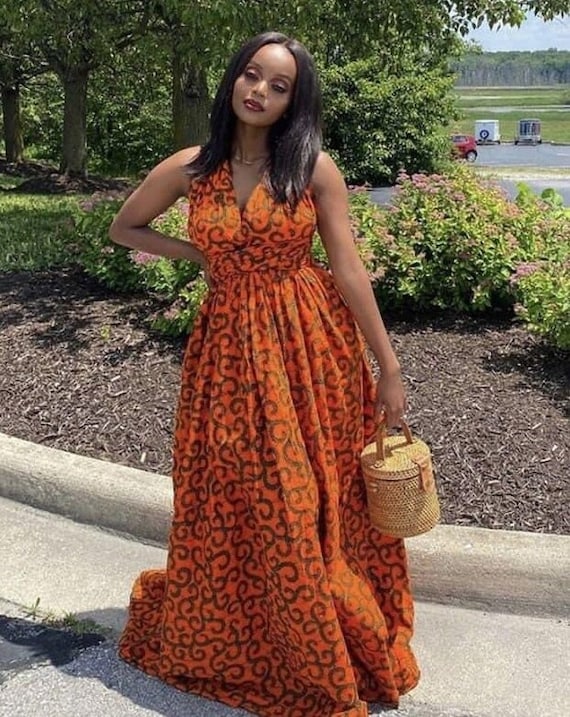 Robe longue a imprime africain robe evasee robes africaines robe d ankara vetements africains pour femme vetements africains robe africaine Etsy France