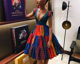 African Print Mini Dress, African Dress, African Midi Knee Length Dress, Handmade Women's Clothing, African Fashion, Ankara Dress,
