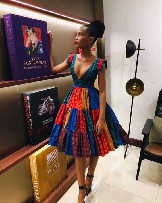 Knee Length Jeans Gown Styles With Ankara African Print Mini Dress