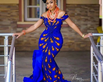 Robe de mariée à imprimé africain, robe sirène à imprimé africain, robe pour femme pour une occasion spéciale, robe longue africaine, vêtements africains, robes d'Ankara