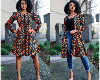 African Print Kimono Dress, African Ankara jacket dress, African clothing dress, African print women dress,Kimono Dress Ankara,Ankara blazer