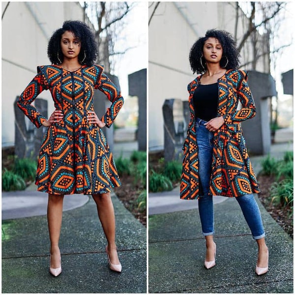 Robe kimono imprimée africaine, robe veste africaine Ankara, robe vêtements africains, robe femme imprimée africaine, robe kimono Ankara, blazer Ankara