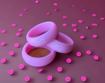 Breast Cancer Pink Silicone Ring, Rubber Mens  Womens Wedding Ring, Athletic Engagement Ring