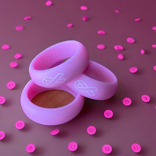 Breast Cancer Pink Silicone Ring, Rubber Mens  Womens Wedding Ring, Athletic Engagement Ring