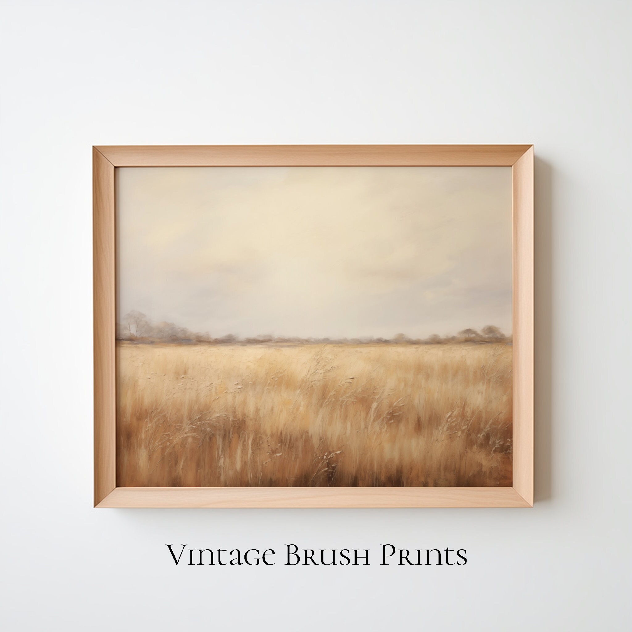 Wheat Fields Autumn Landscape PRINTABLE Painting Muted Neutral Colors Abstract Digital Wall Art Farmhouse Decor Cottage Wall Print