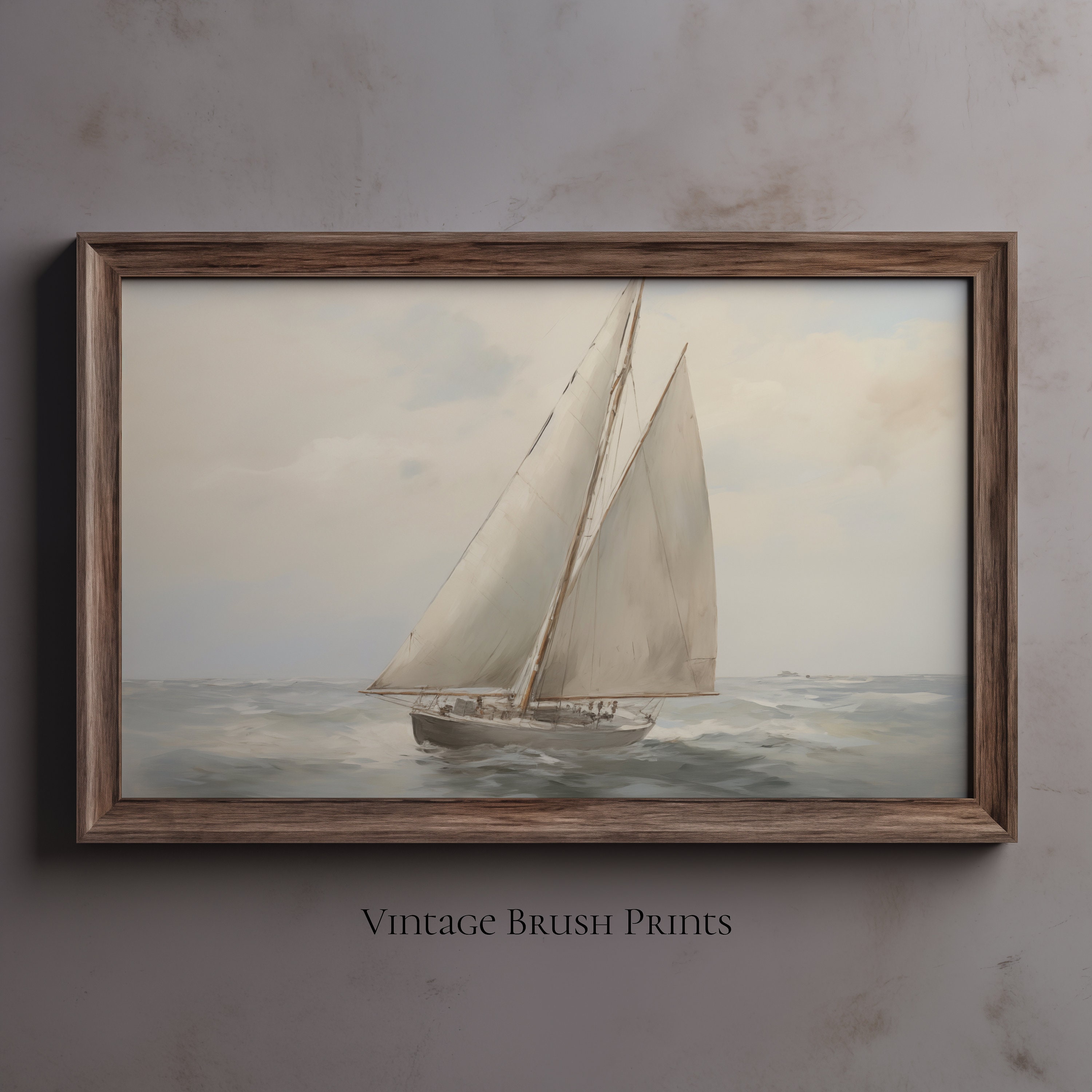 Vintage Sailboat Seascape Painting: Coastal Nautical Wall Art (digital ...