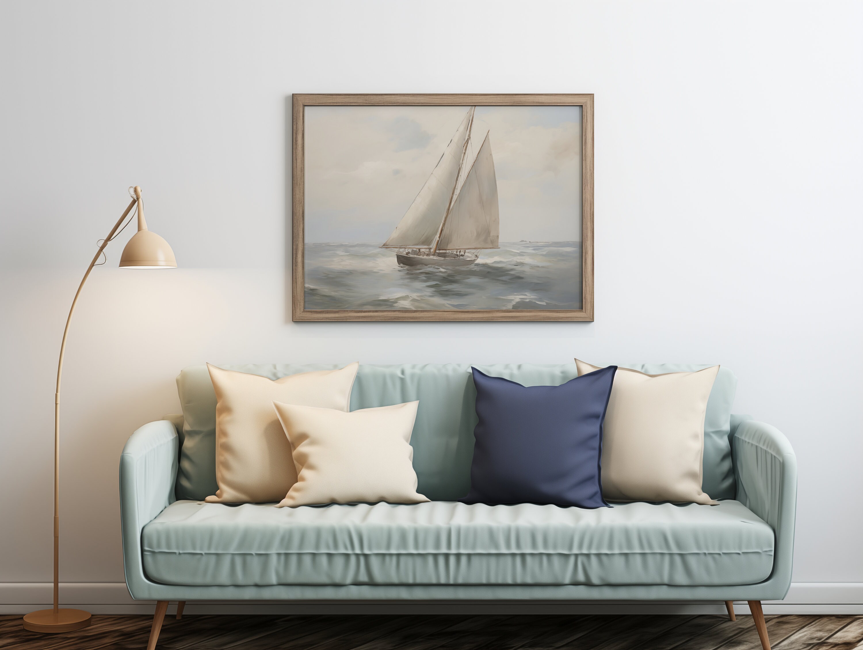 Vintage Sailboat Seascape Painting: Coastal Nautical Wall Art (digital ...