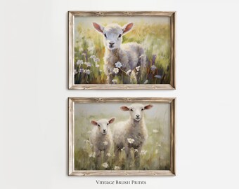 Easter Lamb Printable Art Set: Wildflower Spring Farmhouse Decor (Digital Download)