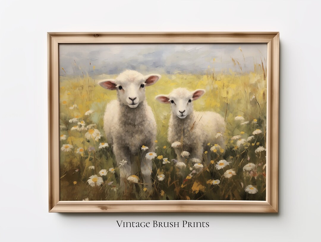 Easter Lamb Printable Art Wildflower Spring Wall Art Cottagecore Print ...