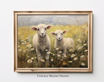Easter Lamb Wildflower Art: Vintage Spring Print (Digital Download)