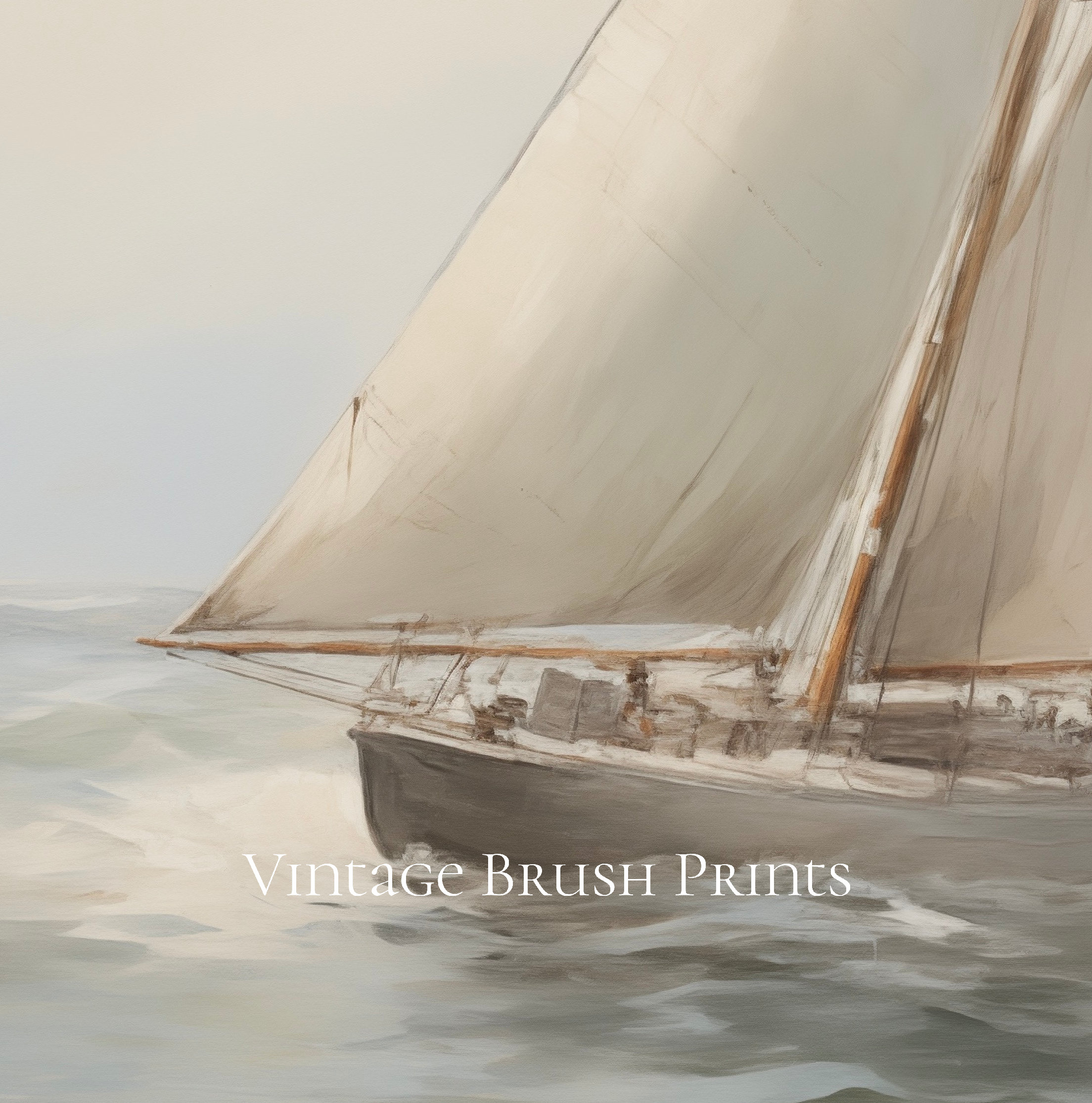 Vintage Sailboat Seascape Painting: Coastal Nautical Wall Art (digital ...