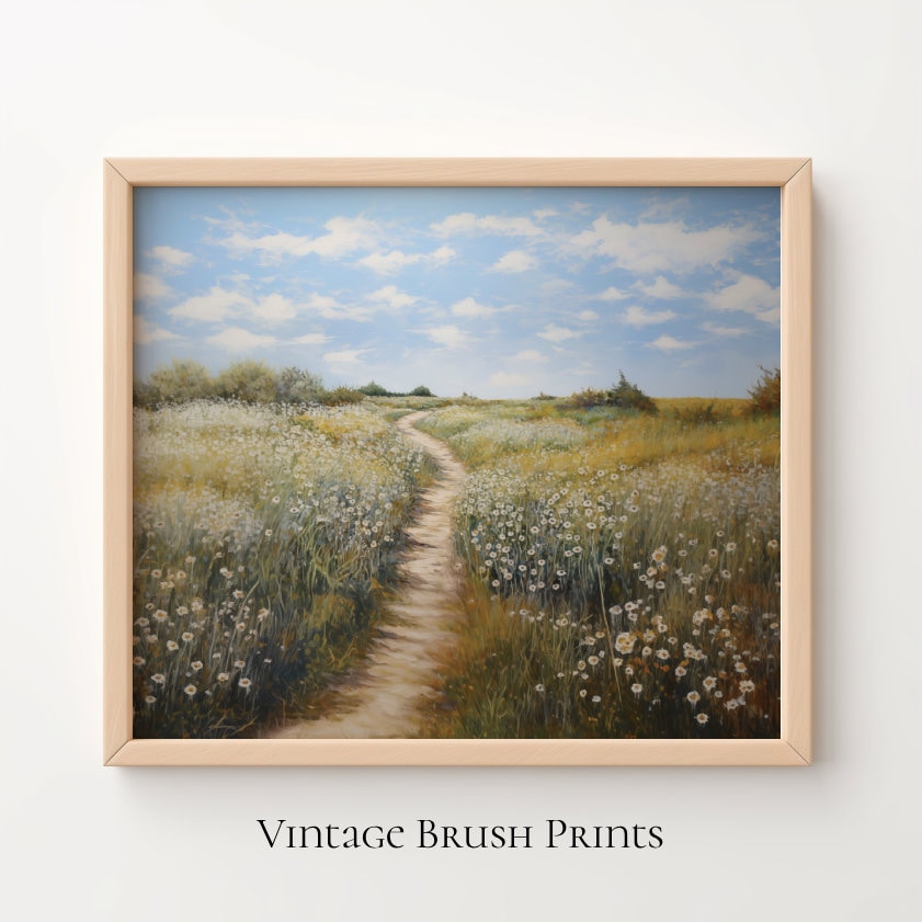 油絵 絵画 【野生のお花畑】 野の花畑の油絵：素朴な田園風景画（印刷可能） - Etsy 日本