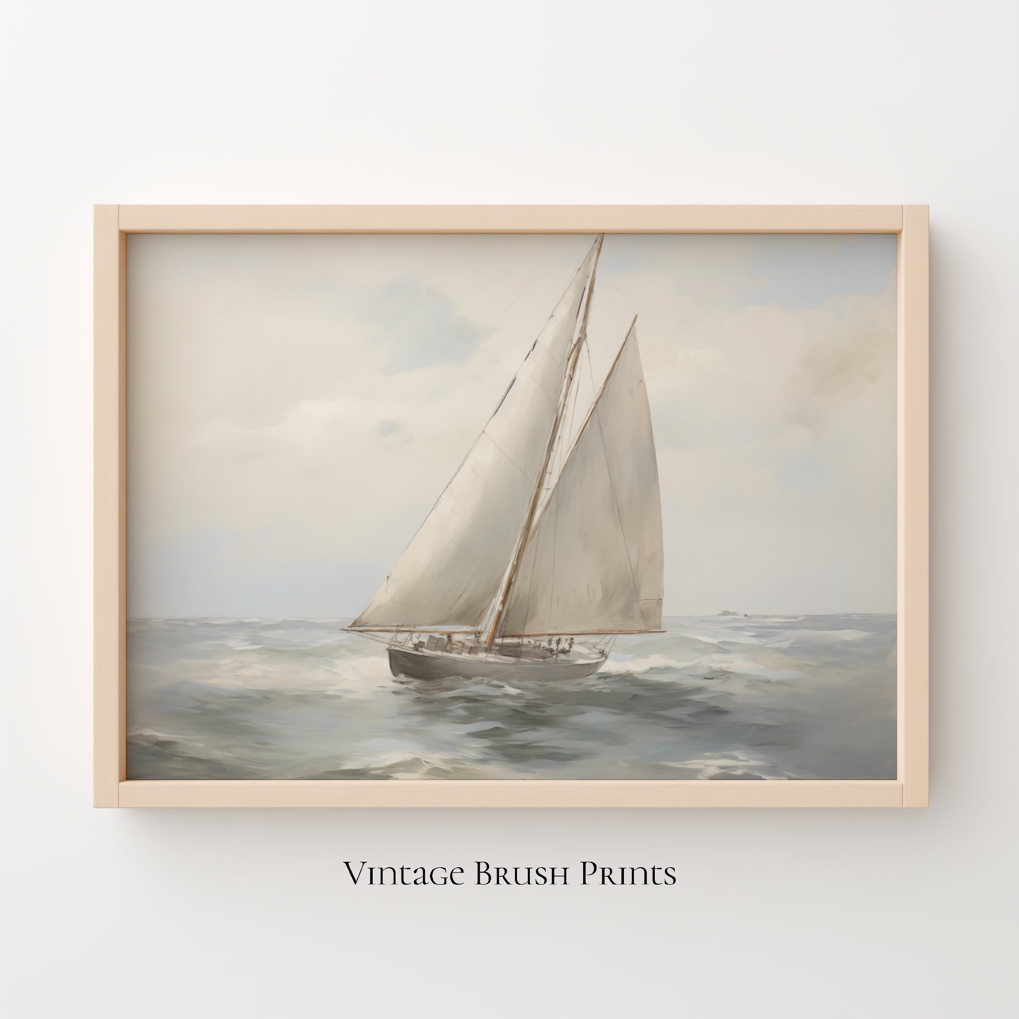 Vintage Sailboat Seascape Painting: Coastal Nautical Wall Art (digital ...