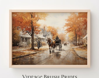 Vintage Herbst Stadt Kunstdruck: Rustikale Landschaft im Herbst (Digitaler Download)