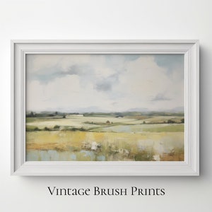 Field Landscape Painting Farmhouse Printable Country Wall Art Digital Download Vintage Landscape Art Print Cottage Decor