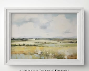 Farmhouse Landscape Painting: Vintage Country Field Art (Digital Download)