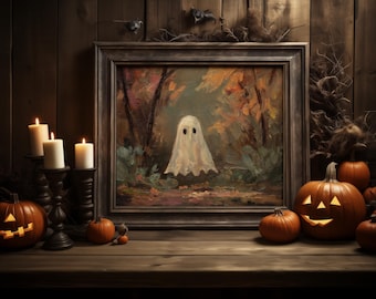 Impresión vintage de fantasmas de Halloween: Arte otoñal espeluznante (descarga digital)