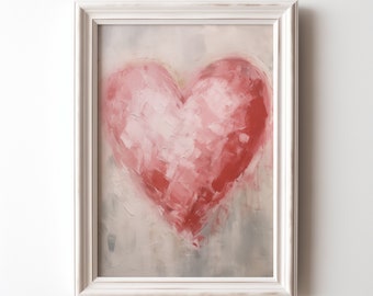 Roze hart Valentijnsdag kunstafdruk: vintage cottage-decor (digitale download)