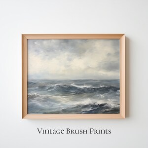 Printable Seascape Vintage Painting Coastal Ocean Wall Art Print Bathroom Decor Cottage Wall Print Nautical Wall Art