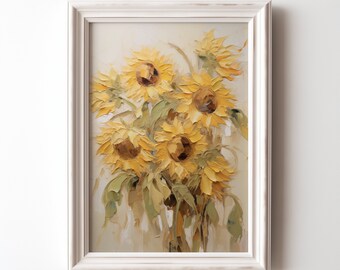 Sonnenblume Impasto Ölgemälde: Vintage Kunst (Digitaler Download)