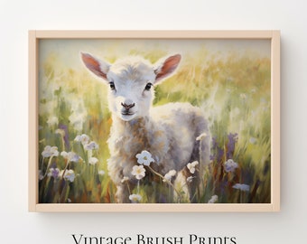 Easter Lamb Wildflower Art Print: Farmhouse Cottagecore (Digital Download)
