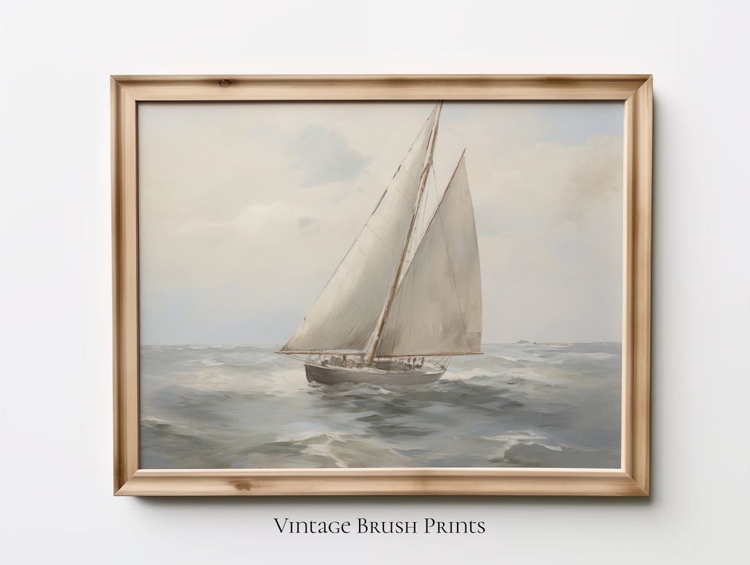 Vintage Sailboat Seascape Painting: Coastal Nautical Wall Art (digital ...
