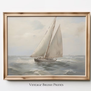 Vintage Segelboot-Meereslandschaft Malerei: Nautische Wandkunst (Digitaler Download)