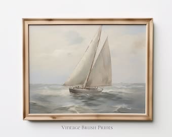 Vintage Sailboat Seascape Painting: Coastal Nautical Wall Art (Digital Download)