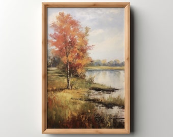 Vintage Autumn Landscape Painting: Rustic Fall Decor (Digital Download)