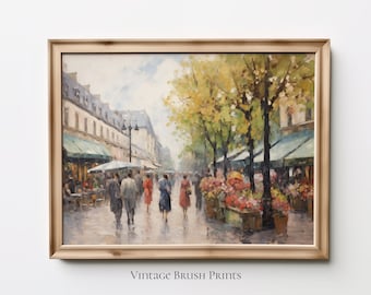 Vintage Paris Cityscape Oil Painting: French Street Scene (Digital Download)