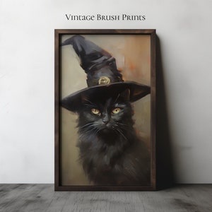 Rustic Halloween Wall Art Black Cat Witchy Decor Halloween Cat Painting Printable Vintage Halloween Decor Wicca Vintage Cat Painting Art