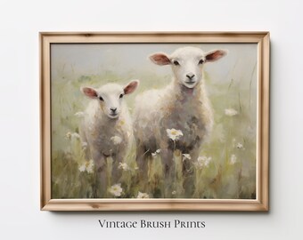 Easter Lamb Wildflower Art Print: Farmhouse Cottagecore Decor (Digital Download)