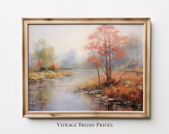 Vintage Autumn Landscape Painting: Rustic Fall Decor (Digital Download)