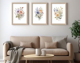 Wildflower Watercolor Print Set: Floral Field Wall Art (Digital Download)