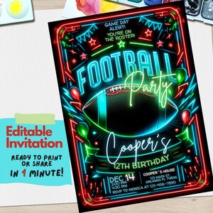 Plantilla de invitación de cumpleaños de fútbol: diseño editable en Canva para fiestas con temática de día de juego, perfecta para jóvenes fanáticos del fútbol y futuros MVP