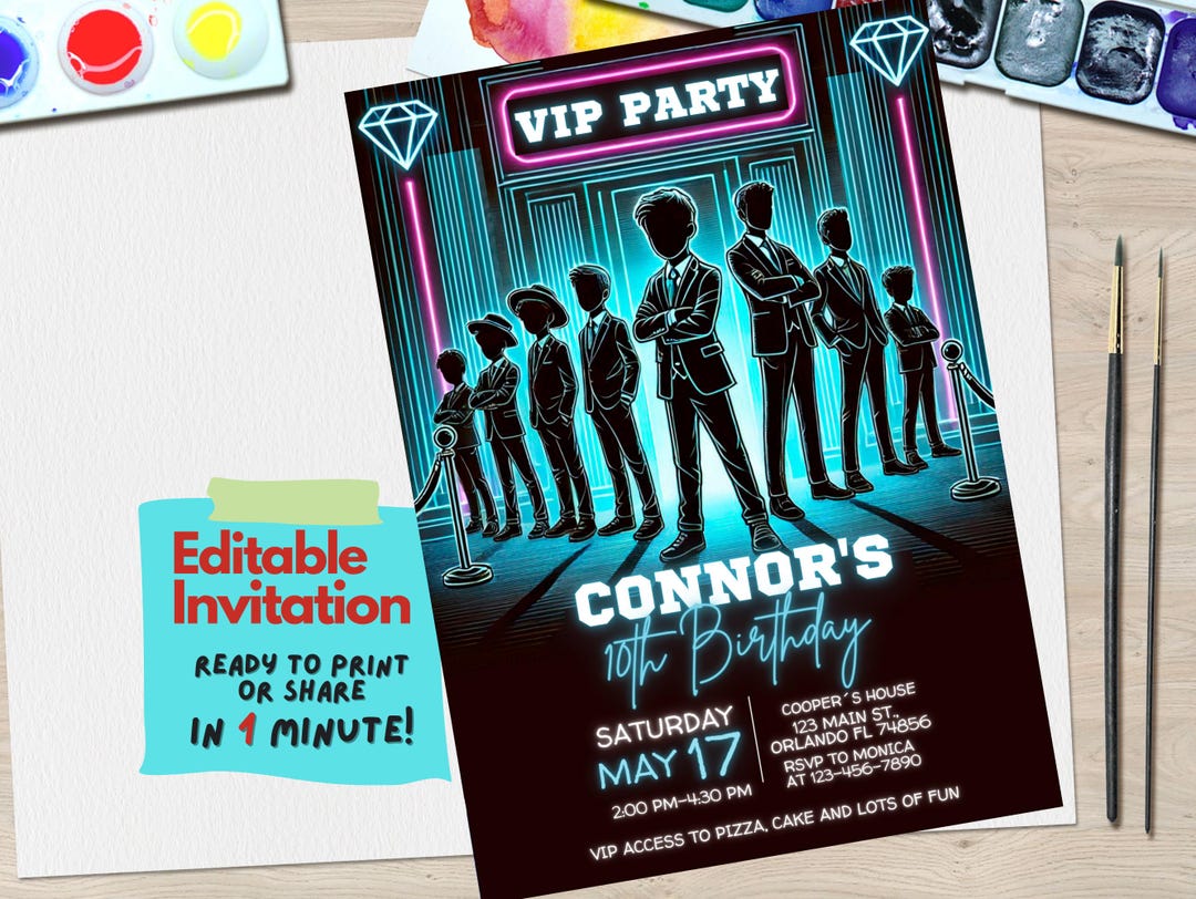VIP Party Invitation Template | Editable Birthday Invite Canva Design ...