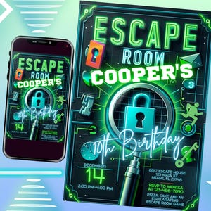 Geburtstagseinladung Zimmer | Bearbeitbare Canva Vorlage für Jugendliche & Tweens | Mystery and Adventure Party einladen | Digitaler Download